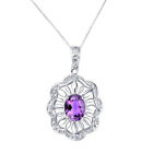 14K White Gold Finish Created Amethyst Flower Vintage Pendant With 18