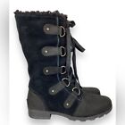 Sorel Black Leather Emilie Lace Up Boots sz 9 suede tie winter lined