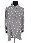 SUSAN GRAVER Womens Button Up Top Plus Size 3X Gray Polka Dots Long Sleeve 107A
