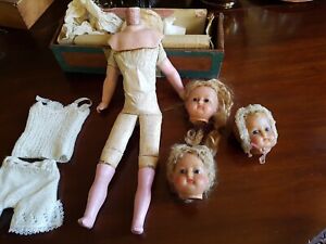 New ListingRare antique wax doll three separate heads Victorian 16 in. - 3 life stages