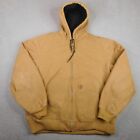 Carhartt Jacket Men XL Camel Brown J130 Washed Duck Active Jac Distressed Hooded
