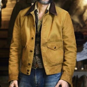 Mens American Casual Retro Vintage Style Wild West Jacket Sueded Cowhide Leather