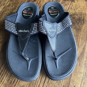 Skechers Tone-ups Black Bling Flip-Flop Toe Thong Women’s Sz 10 Comfort Sandals