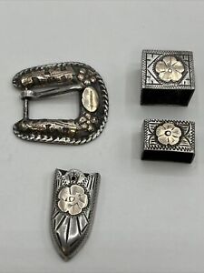 10K Gold And Sterling Silver Ranger Belt Buckle Set Stamped Made Mexico Lot4