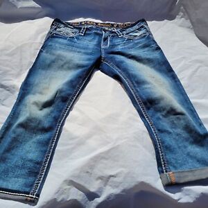 Rock Revival Linne Easy Crop Capri Jeans Womens Blue Size 31 Hot Style Distress