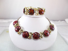 VTG 1950's Coro Red and Gold Confetti Lucite Choker Necklace and Bracelet Set