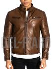 Men's Classic Motorcycle Brown Genuine Leather Quilted Biker Slimfit Jacket