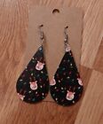 Womens Christmas Print Light Weight Faux Leather Dangle Earrings