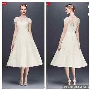 Oleg Cassini Cap Sleeve Illusion Wedding Dress size 14