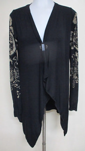 VINTAGE HAVANA black tan batik floral  stretch open front cardigan sweater sz S