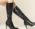 Women Size 8.5 Knee High Pointed Toe Boots Zip Up High Heel Stilettos Black NWOB