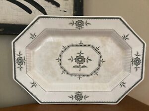 Vintage Ironstone Platter w/Gray Floral Pattern / Stained & Crazed 13