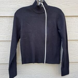 MEXX Women Black Cropped Sweater Full 2 Way Zip Cardigan Top XS Cotton Blend