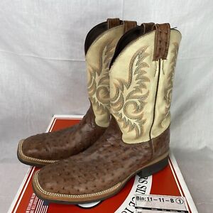 JUSTIN size 11 B COGNAC cream FULL QUILL OSTRICH WESTERN COWBOY BOOTS SQUARE TOE