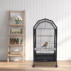 Black Iron Parakeet Bird Cage with Stand, Metal Panorama Pet Bird Flight Cages