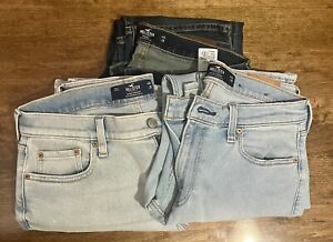 Hollister Men’s Size 34x30 Straight Fit Advanced Stretch Blue Jeans Lot Of Three
