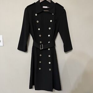 Women’s Calvin Klein Trench Coat Overcoat Dress Black Size 10 Black Belted Steam