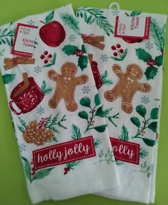 NW KITCHEN TOWEL CHRISTMAS HOLIDAY WHITE GINGERBREAD MAN HAND DISH DECOR
