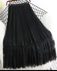 Women's Ladies 3 Layer Tulle Lace Ruffle Long Dance Skirt