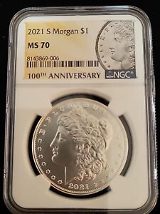 2021-S Morgan Silver Dollar NGC MS70 100th Anniversary Label - Rare .999 Silver