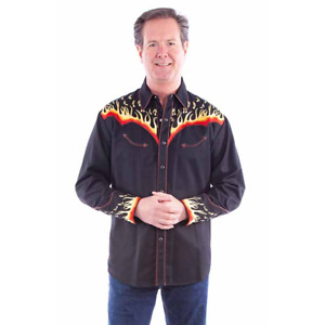 Scully Men's 'Flames To Notes' Embroidery Long Sleeve Black Western Shirt P-826
