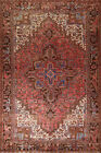 Pink 7x11 Geometric Heriz Rug Handmade Wool Traditional Carpet for Living Room