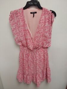 Nwt BCBG PARIS Womens Ruffle Chiffon Dress Vacation Floral Lined Pink XS M L XL