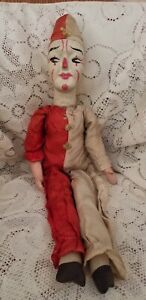New ListingAntique Clown COMPOSITION & Cloth Bed Boudoir Carnival Doll Japan