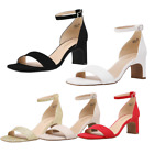 Women Ankle Strap Square Toe Low Chunky Block Heel Wedding Party Heel Sandals