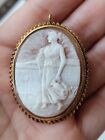 ANTIQUE NATURAL SHELL CAMEO SCENIC BROOCH PENDANT
