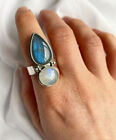 Labradorite and Moonstone Gemstone 925 Silver Ring Handmade Jewelry All Size