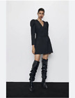 ZARA Woman's Jacket Dress Black Puff Sleeve Belted Blazer Mini Dress / XS