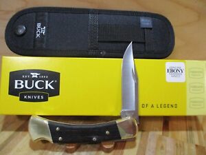 NIB Buck USA Ebony 110 Folding Hunting/Pocket Knife & Nylon Sheath - 2106
