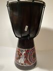 Tribal African Djembe Drum 12'' high Beautiful w/ Rope Colorful Etchings Used