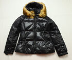 S13 New York Women's Allie Fur Trimmed Hooded Puffer Jacket LC7 Jet Black Medium