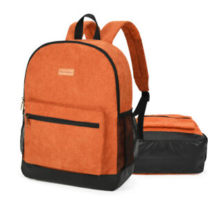 Orange Corduroy Fashion School Backpack for Boys Girls Kids Laptop Compartment