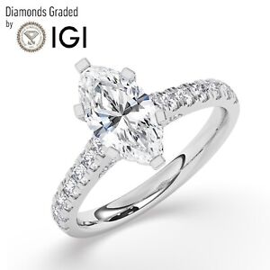 IGI, 2CT , Solitaire Lab-Grown Marquise Diamond Engagement Ring, 18K White Gold