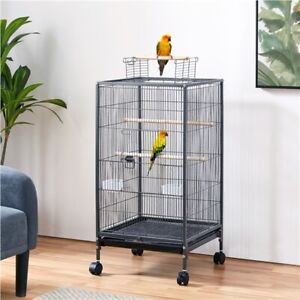 Bird Cage 40'' Open-Top Parrot Cage with Rolling Stand for Parakeets, Used