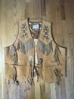 Vintage Leather Hand Beaded Fringed Scully Vest Men's Size 52
