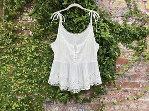 Anthropologie Lace Babydoll Tank Top Bow Coquette Fairycore Cottagecore XL White