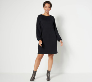 NEW Susan Graver Women's Dress Sz M Cable Sweater Knit Bateau Neck BLACK
