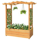 Raised Garden Bed with Trellis & Hanging Roof Wooden Garden Bed Outdoor Planter