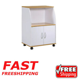 Mini Microwave Cart Large Open Storage Wood Compact Wheels Home Office Kitchen