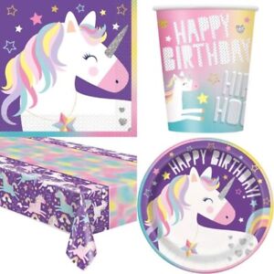 Unicorn Birthday Party Plates Cups Napkins Table Cover Kids Parties