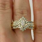 1.50Ct Marquise Simulated Diamond Cluster Engagement Ring 14k Yellow Gold Plated