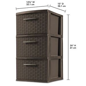 3 Drawer Wide Weave Tower Espresso White Storage Cabinet Organizer Dresser Box