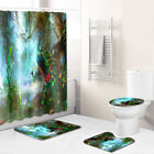 New Scenic 3D Waterproof Shower Curtain Bath Mat Set with Toilet Cover,