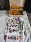 Vintage Jewelry Box Murano, 3 Necklaces, 7 Bracelets, 6 Earrings, 8 Pendants