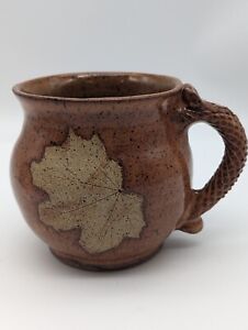 New ListingPot Belly Art Pottery Mug Maple Leaf Pine Cone Textured Handle Signed