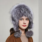 Women's Real Fox Fur Hat Ear Protect Natural Cap Warmer Cap Ski Snow Winter